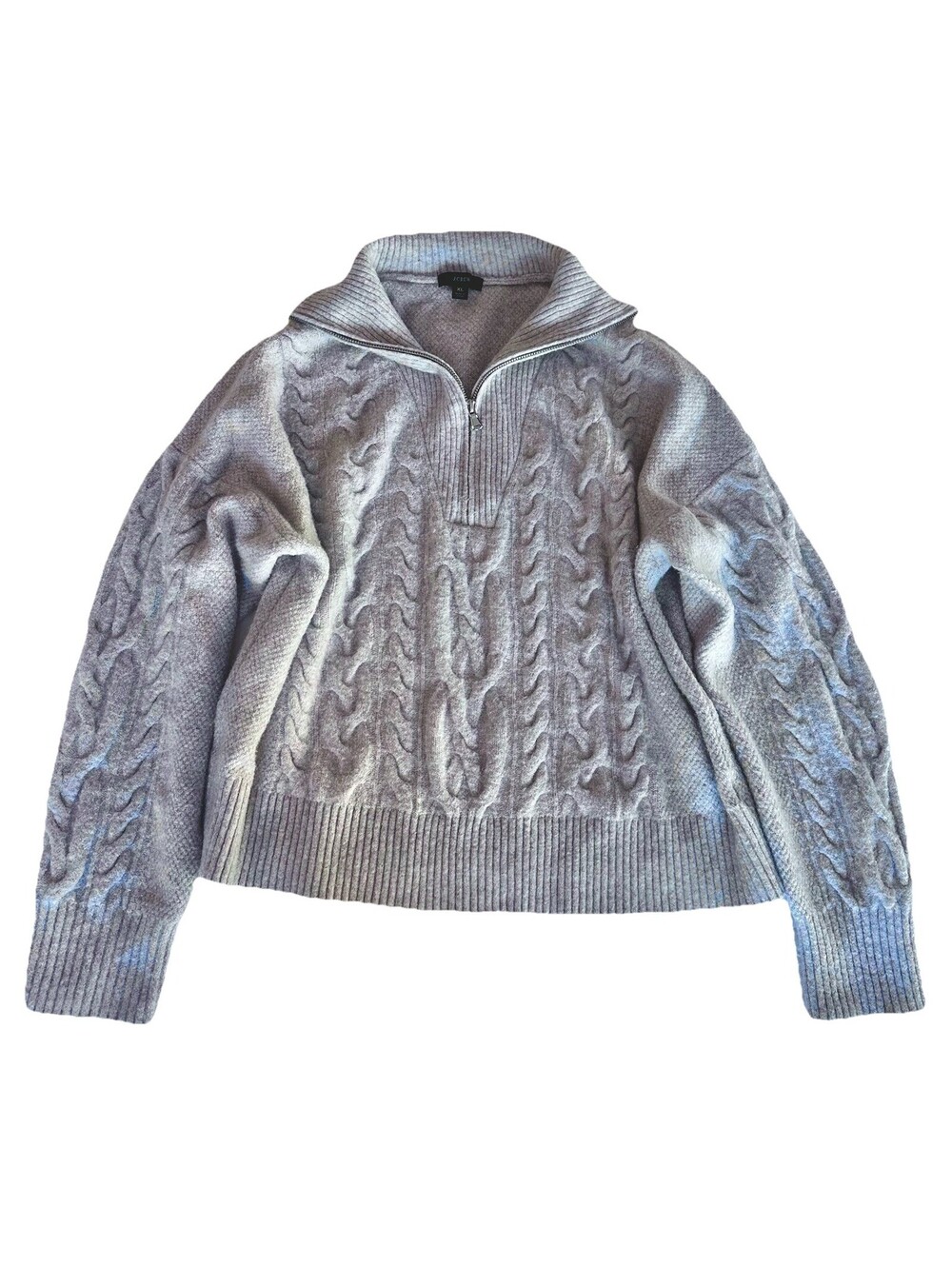 J. Crew Supersoft Yarn Cable Knit Quarter Zip Womens Sweater Heather Gray XL